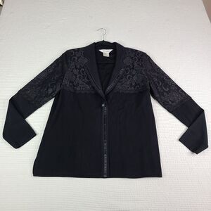 Exclusively Misook M Black Jacket Cardigan Sweater Long Sleeve Lace One Button
